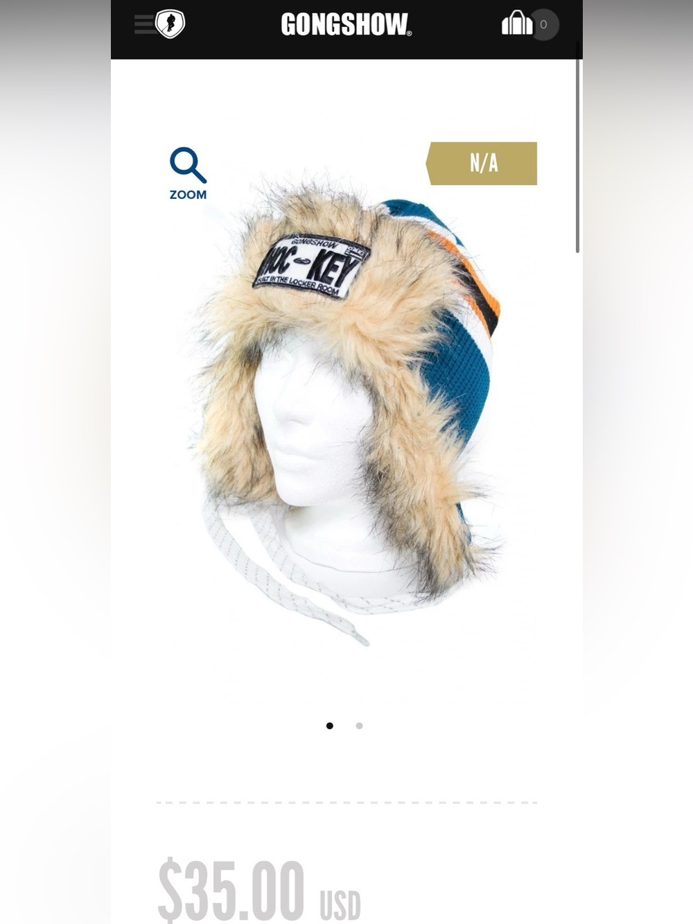 Gong Show Adult Bench warmer Blue Knit Trapper Hat with Faux-Fur Trim and Strip